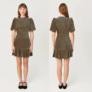 NWT Rhode Daron Puff Sleeves A-line Dot Jacquard Black and Gold Mini Dress